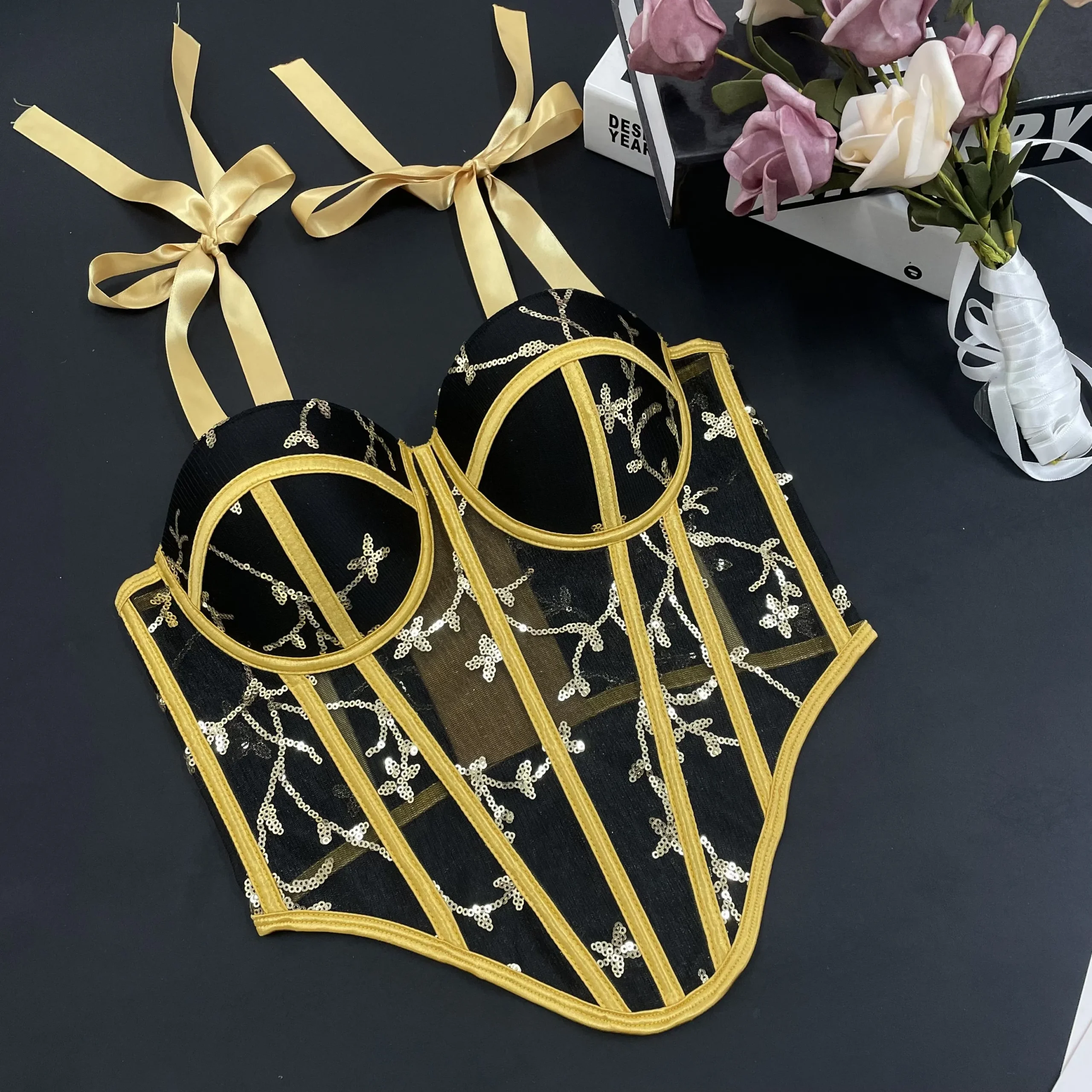 Gold Trim Embellished Bustier